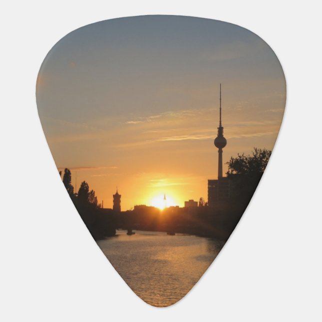 Berlin Germany Skyline Night Fernsehturm Guitar Pick (Front)