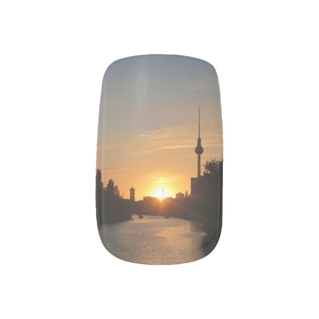 Berlin Germany Skyline Night Fernsehturm Minx Nail Wraps (Left Thumb)