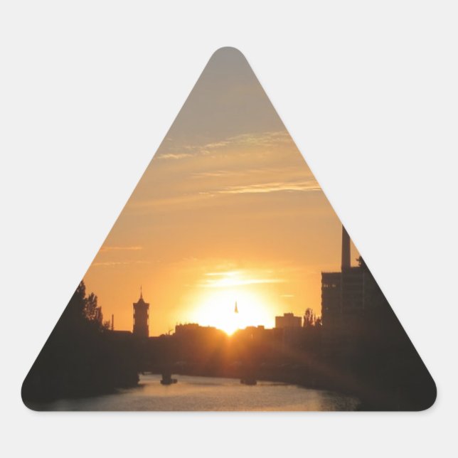 Berlin Germany Skyline Night Postcard Fernsehturm Triangle Sticker (Front)