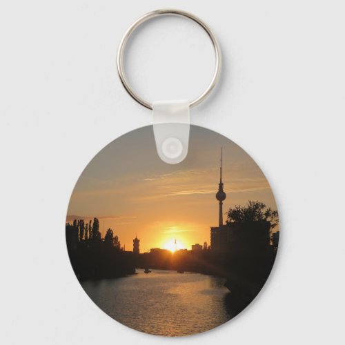 Berlin Germany Skyline Night Postcard Keychain