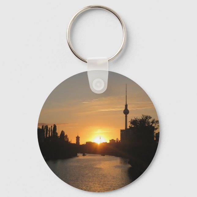 Berlin Germany Skyline Night Postcard Keychain (Front)