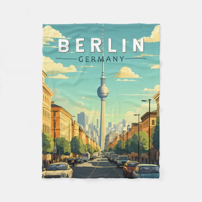 Berlin Germany Travel Art Vintage Fleece Blanket (Front)