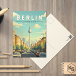 Berlin Germany Travel Art Vintage Postcard<br><div class="desc">Berlin retro vector travel design. The city's known for its art scene and modern landmarks like the gold-colored,  swoop-roofed Berliner Philharmonie.</div>