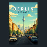 Berlin Germany Travel Art Vintage Poster<br><div class="desc">Berlin retro vector travel design. The city's known for its art scene and modern landmarks like the gold-colored,  swoop-roofed Berliner Philharmonie.</div>