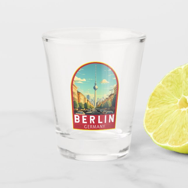 Berlin Germany Travel Art Vintage Shot Glass (Front)