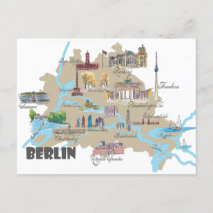 Berlin highlights city plan postcard