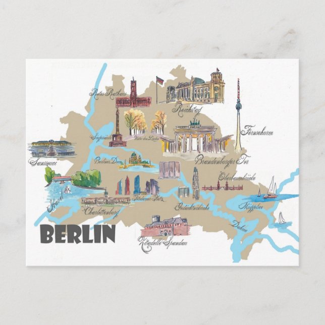 Berlin highlights city plan  postcard (Front)