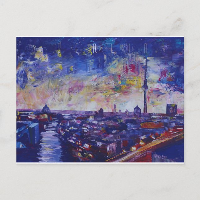 Berlin Impressive Skyline at Night Postcard (Front)