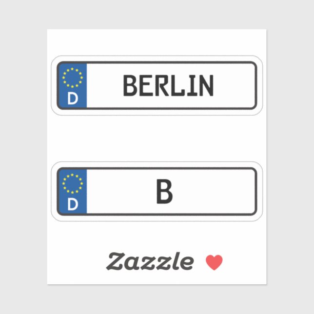 Berlin kennzeichen, German Car License Plate Sticker (Sheet)