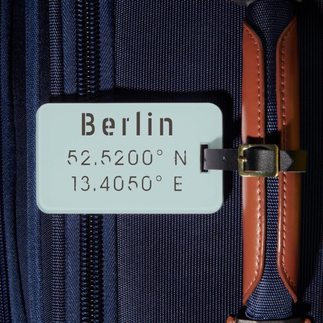 Berlin Latitude Longitude Customizable Luggage Tag (Front Insitu 4)