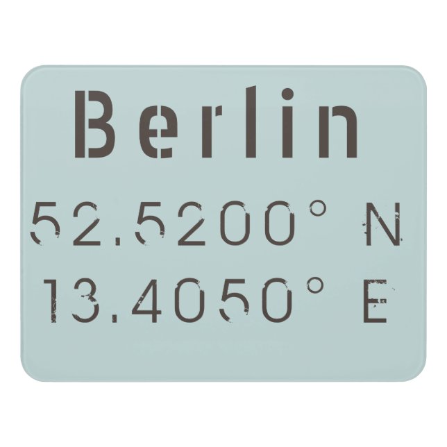 Berlin Latitude Longitude Door Sign (Contemporary Front)