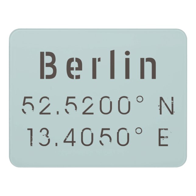 Berlin Latitude Longitude Door Sign (Contemporary Front)