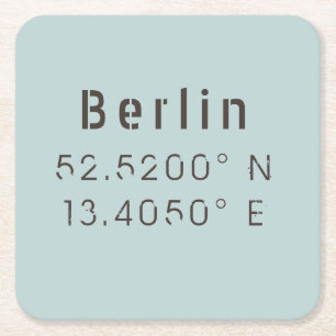 Berlin Latitude Longitude Square Paper Coaster