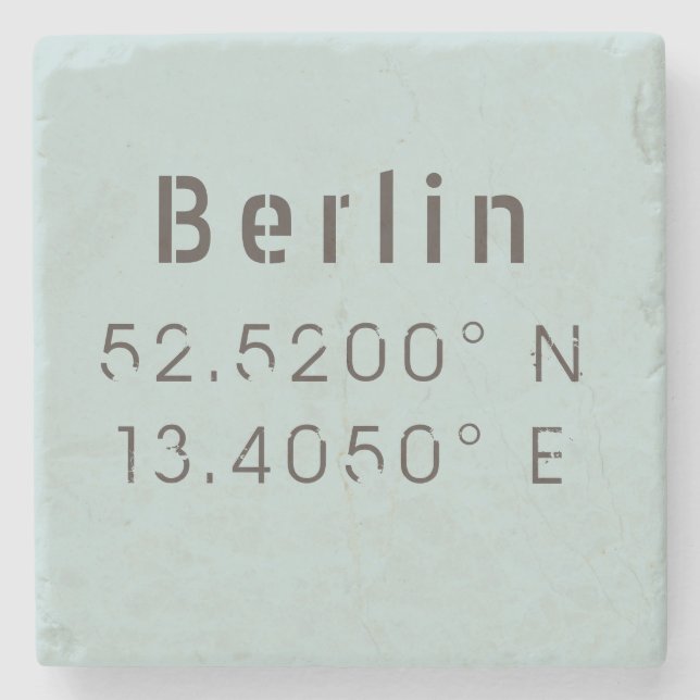 Berlin Latitude Longitude Stone Coaster (Front)
