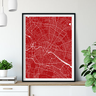 Berlin Map, Red Minimalist City Map Poster