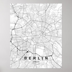 Berlin Minimalist Map (Black & White) Poster