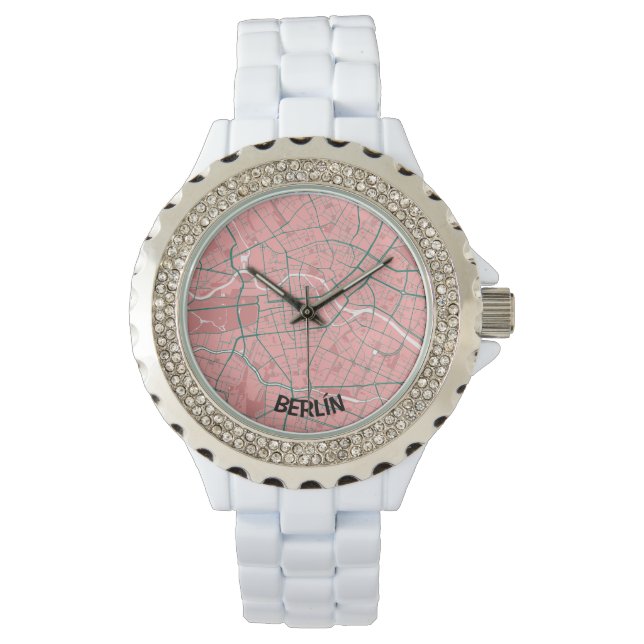Berlin minimalist map clock - Rosa-Green Watch (Front)