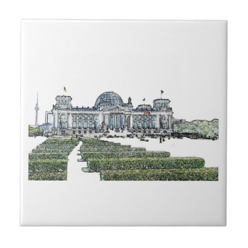Berlin Reichstag German Parliament Sketch Ceramic Tile