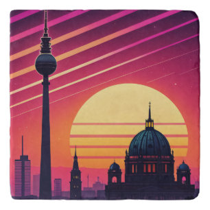 Berlin Skyline Retro Sunset Poster Trivet