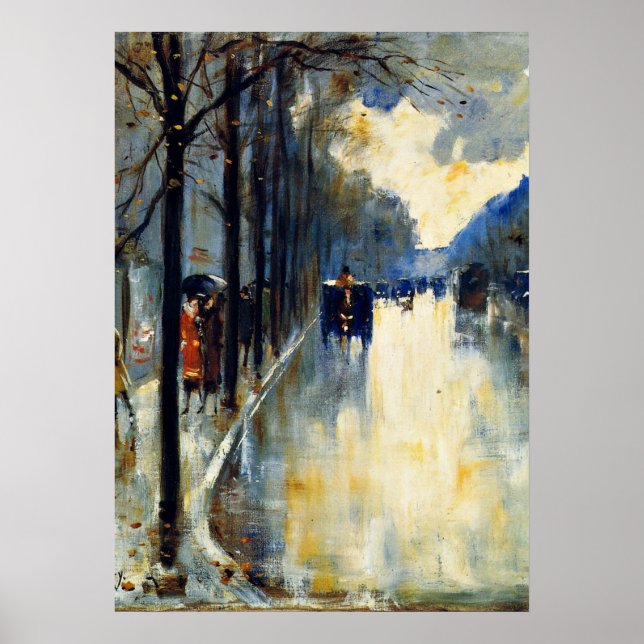 Berlin Street in Late Fall, vintage painting Poster (Front)