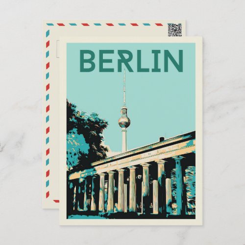Berlin view with Fernsehturm illustration Germany  Postcard