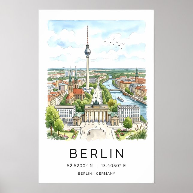 Berlin Views Art Print - Hand-Drawn Panorama with (Front)