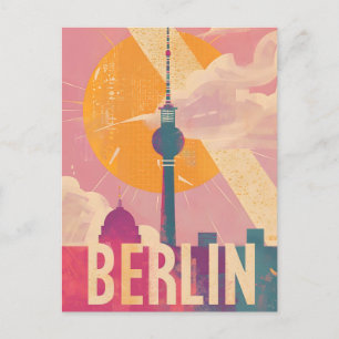 Berlin Vintage Pink Travel Ad Postcard
