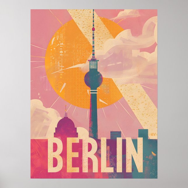Berlin Vintage Pink Travel Ad Poster (Front)