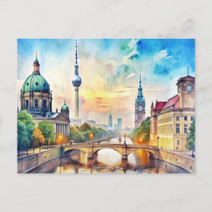 Berlin Watercolor Painting Postcard