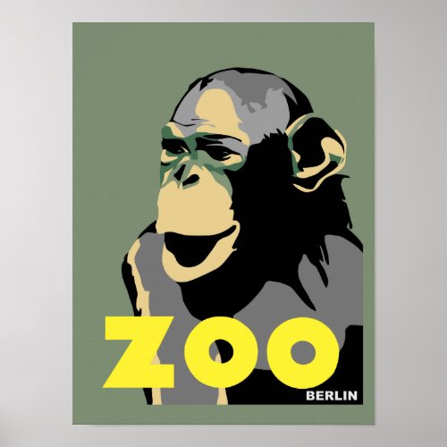 Berlin Zoo monkey retro vintage style Poster