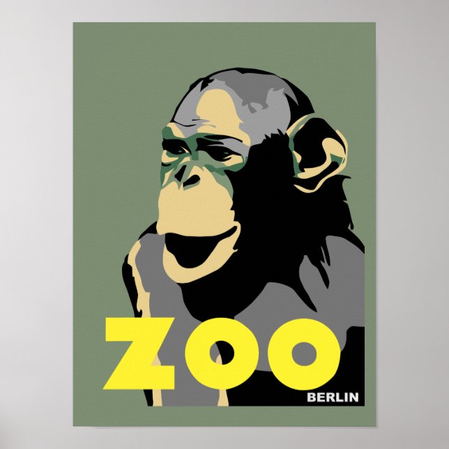 Berlin Zoo monkey retro vintage style Poster (Front)