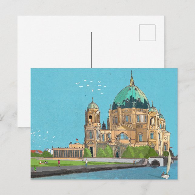 Berliner Dom Germany Whimsical Illustration Postcard (Front/Back)