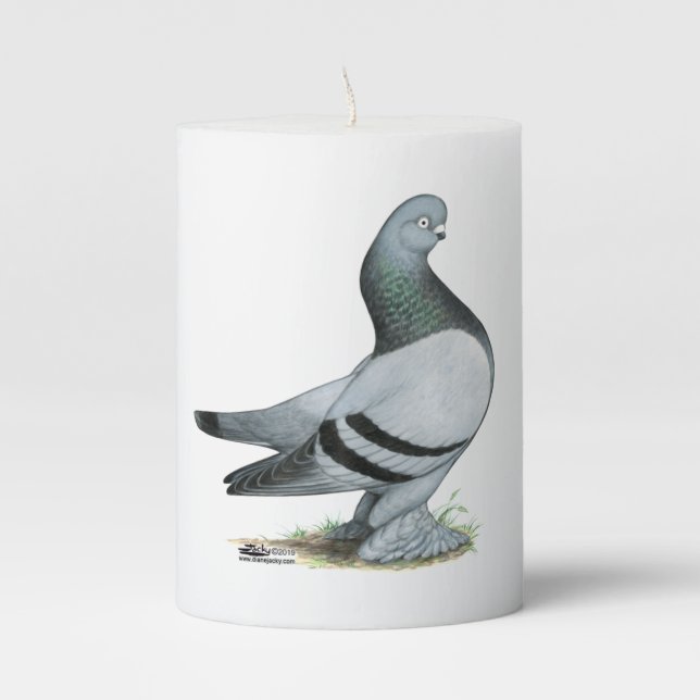 Berliner Tumbler Pigeon Blue Bar Pillar Candle (Front)