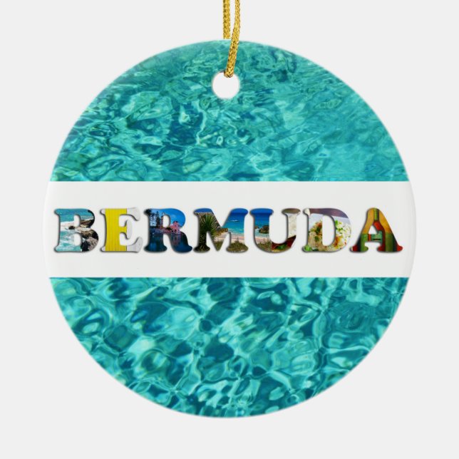 Bermuda Beach Blue Ocean Travel Photos Christmas Ceramic Ornament (Front)