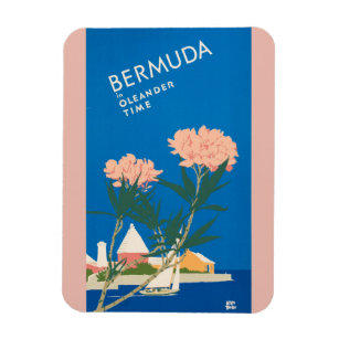 Bermuda Beach Flowers Retro Vintage Travel Poster Magnet