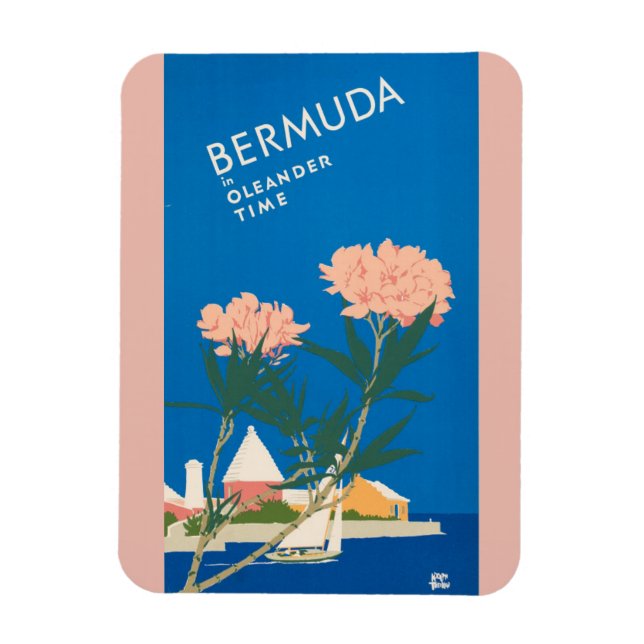 Bermuda Beach Flowers Retro Vintage Travel Poster Magnet (Vertical)