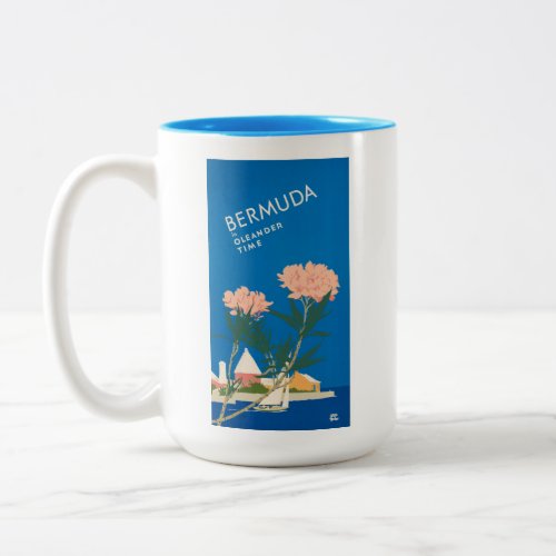 Bermuda Beach Flowers Retro Vintage Travel Poster Two_Tone Coffee Mug