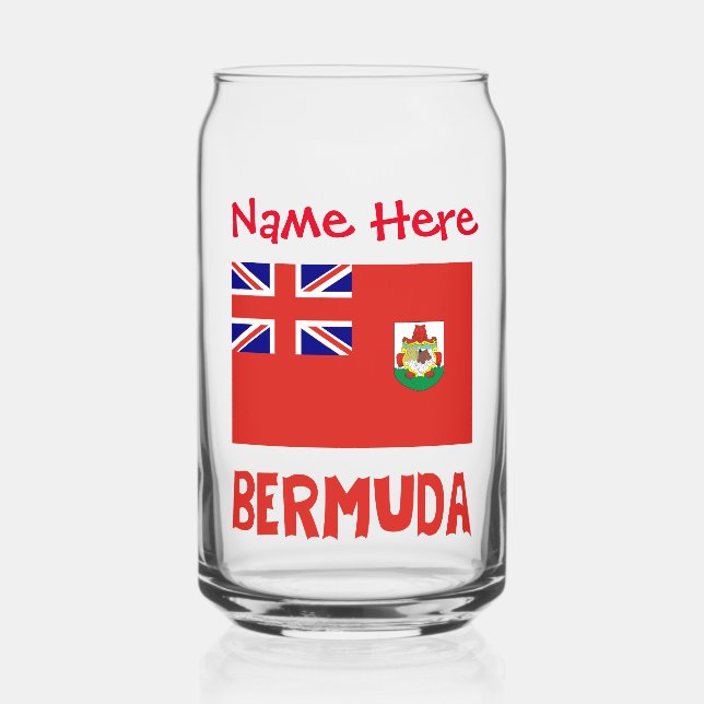 Bermuda Bermudia Flag Red Personalized Name Can Glass (Front)