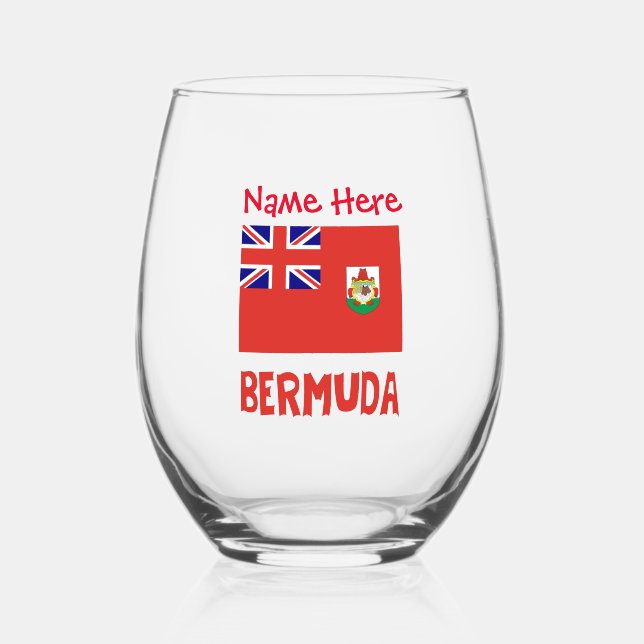 Bermuda Bermudia Flag Red Personalized Name Stemless Wine Glass (Front)
