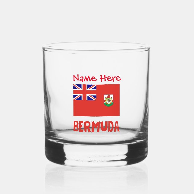 Bermuda Bermudia Flag Red Personalized Name Whiskey Glass (Front)