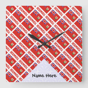 Bermuda Bermudian Flag Tiled Personalized Name Square Wall Clock
