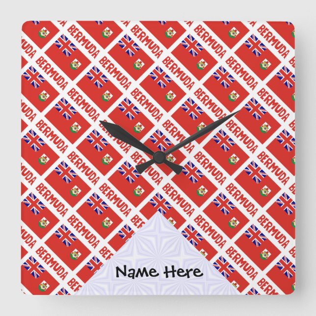 Bermuda Bermudian Flag Tiled Personalized Name Square Wall Clock (Front)