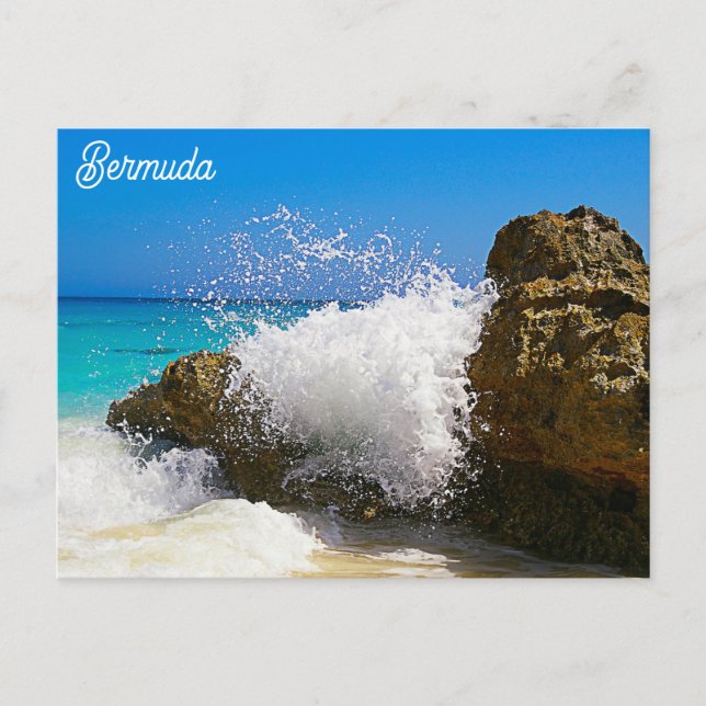 Bermuda Blue Ocean Rocky Beach Travel Photo Postcard (Front)