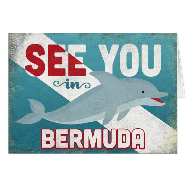 Bermuda Dolphin - Retro Vintage Travel Cards (Front Horizontal)