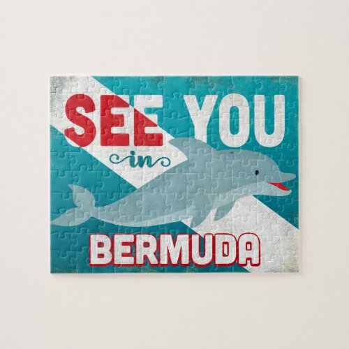 Bermuda Dolphin _ Retro Vintage Travel Jigsaw Puzzle