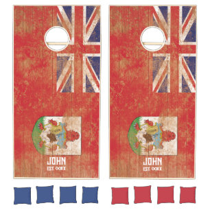 Bermuda Flag Personalized Name And Monogram Wood Cornhole Set