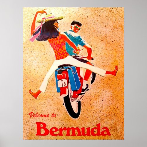 Bermuda happy couple on motorcycle ride poster