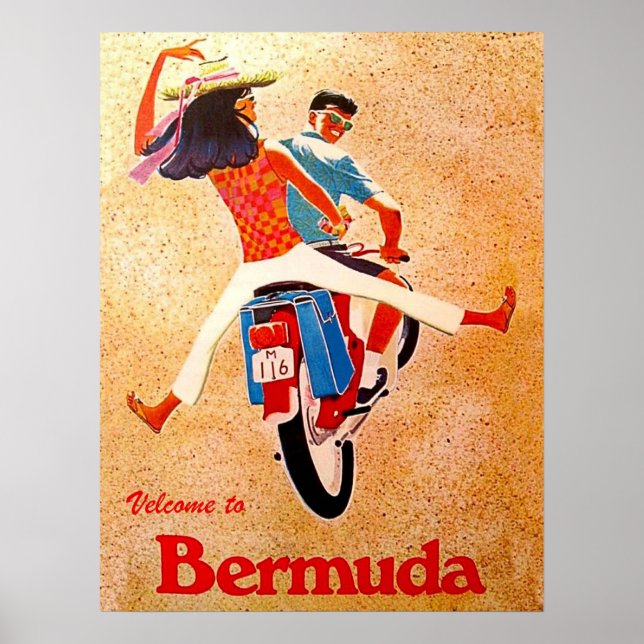 Bermuda, happy couple on motorcycle ride poster (Front)