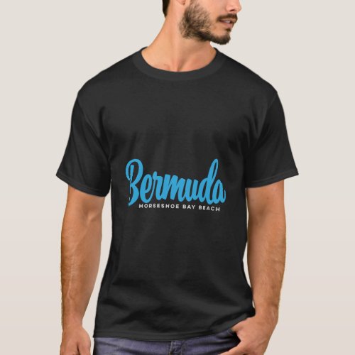 Bermuda Horseshoe Bay Beach With Blue Text T_Shirt