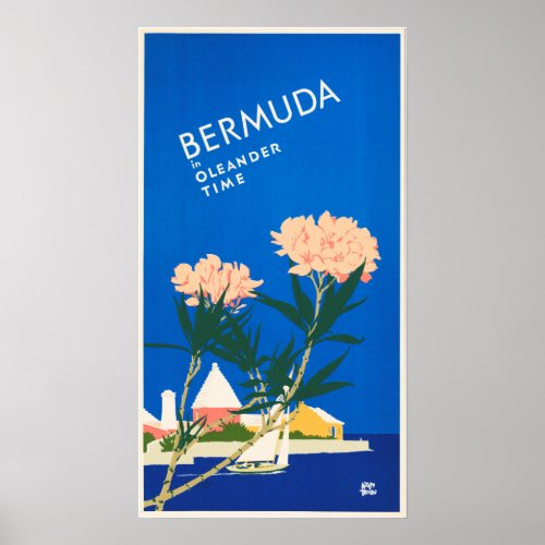 BERMUDA in OLEANDER TIME Vintage Tourism Promotion Poster